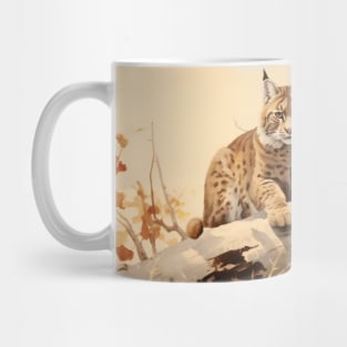 Lynx Sitting on a Branch Watercolor Mug